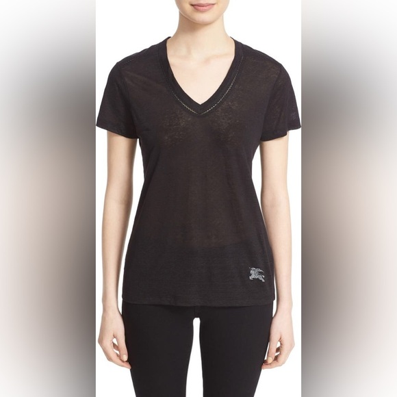 Burberry Brit Linen Knit V-Neck Tee - Picture 3 of 15